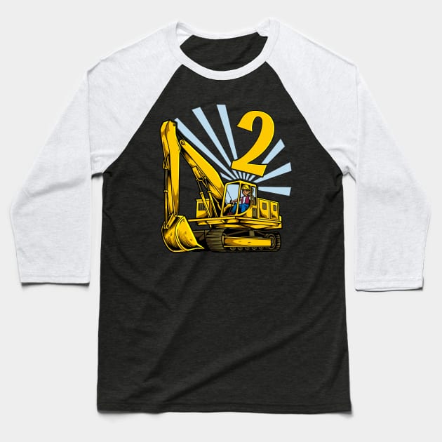 Excavator 2 year old birthday Baseball T-Shirt by Modern Medieval Design